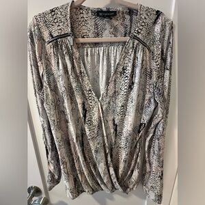 INC International Concepts Black, light pink and White Patterned blouse.